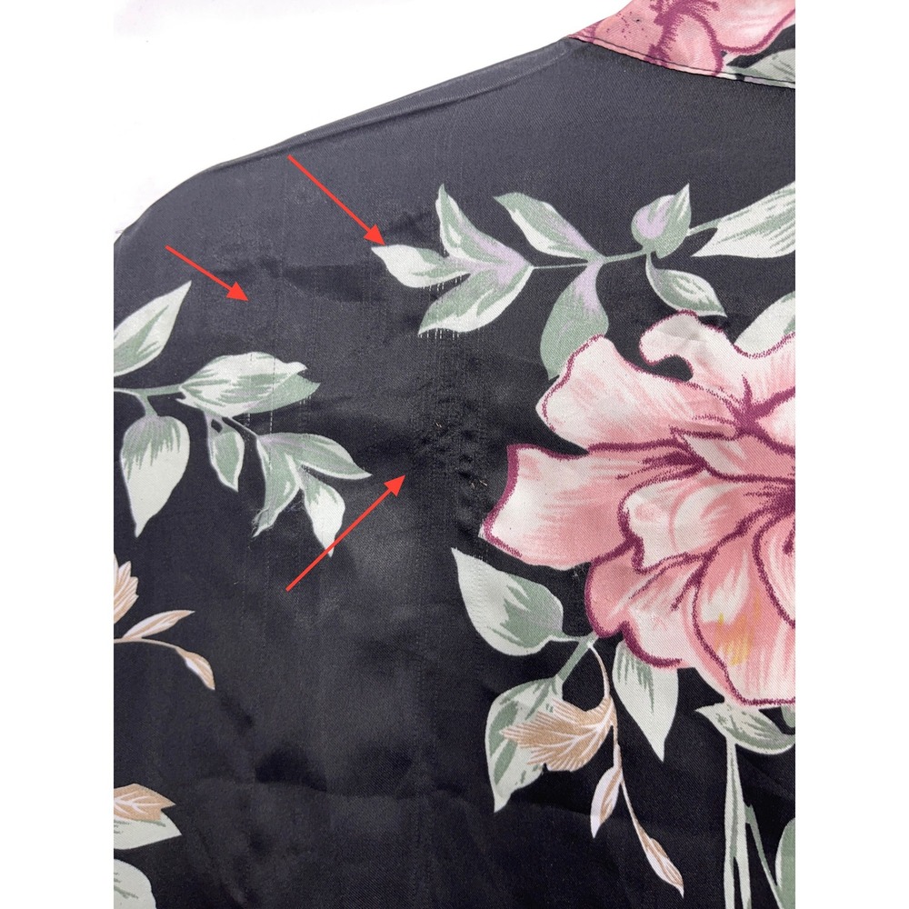 Black Pink Floral Kimono Robe 2XL/3XL Pockets Satin Loungewear - Picture 6 of 11